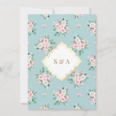 Blauw Roze Bloemen Goud Lijst Moslim Bruiloft Kaart (Achterkant)