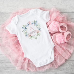 Blauw & Roze Bloemen Grandmillennial Monogram Cres Romper