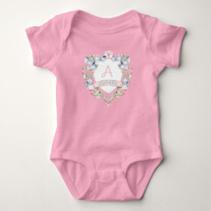 Blauw & Roze Bloemen Grandmillennial Monogram Cres Romper