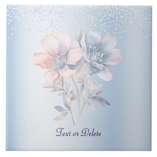 Blauw Roze Bloemen Keramische Tegel Tegeltje (Voorkant)