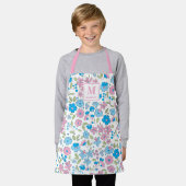 Blauw Roze Bloemen Monogram Schort (Gedragen)