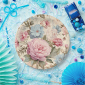 Blauw Roze Bloemen Papier Bord (Feest)