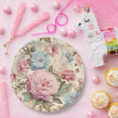 Blauw Roze Bloemen Papier Bord (Feest)