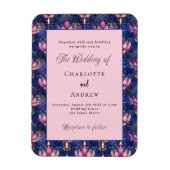 Blauw roze bloemen retro trouwkaart magneet (Verticaal)