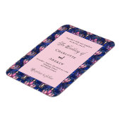 Blauw roze bloemen retro trouwkaart magneet (Linkerzijde)