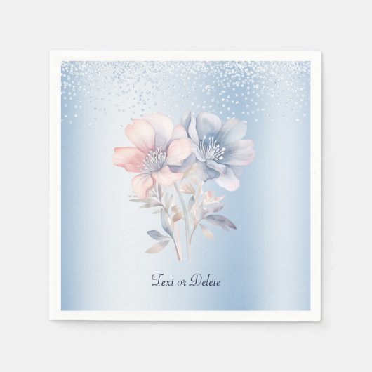 Blauw Roze Bloemen Servetten (Voorkant)