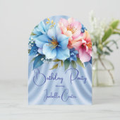  Blauw Roze Bloemen Verjaardagsfeest Kaart (Staand voorkant)