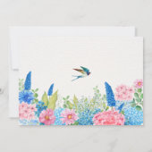 Blauw roze bloemen vogel baby shower kaart (Achterkant)