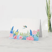 Blauw roze bloemen vogel kaart (Achterkant)