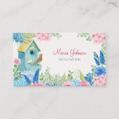 Blauw roze bloemen vogel visitekaartje (Voorkant)