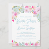 Blauw Roze Bloemen Vrijgezellenfeest Kaart (Voorkant)