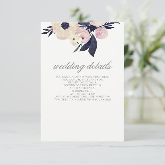 blauw roze bloemenbruiloft Details Behuizing Kaart (Staand voorkant)