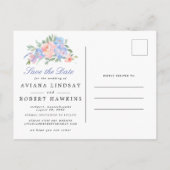 Blauw Roze Bloemenkrans Bruiloft Save the Date Aankondigingskaart (Achterkant)