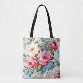 Blauw Roze Bloementuin Tote Bag (Voorkant)