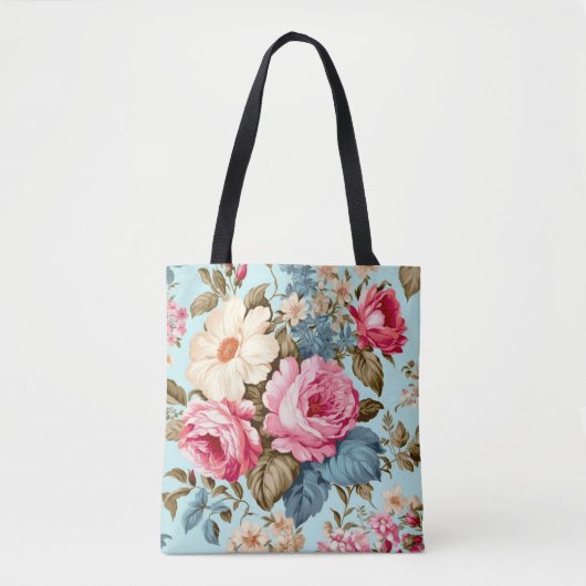  Blauw Roze Bloementuin Tote Bag (Voorkant)