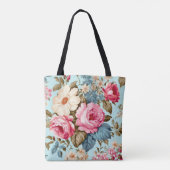 Blauw Roze Bloementuin Tote Bag (Achterkant)