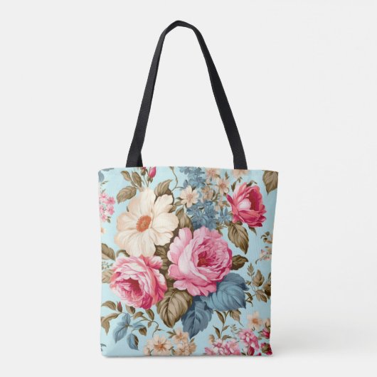  Blauw Roze Bloementuin Tote Bag (Achterkant)