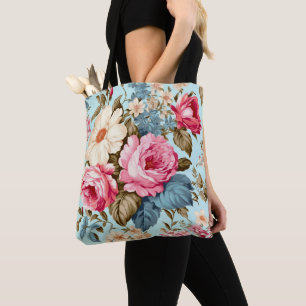  Blauw Roze Bloementuin Tote Bag