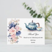 Blauw & Roze Bloemig Thee Feest Bruidsuitnodiging Bedankkaart (Staand voorkant)