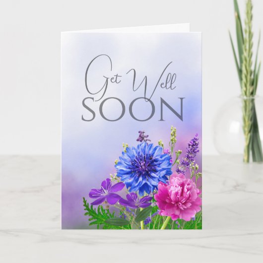 Blauw & Roze Bloemige Beterschap Kaart met Persoon (Voorkant)