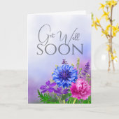 Blauw & Roze Bloemige Beterschap Kaart met Persoon (Gele Bloem)
