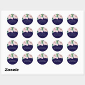 Blauw Roze Bloemige Moderne Trouwbudget Ronde Sticker (Vel)
