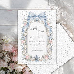 Blauw Roze Bloemige Vintage Bruidsmeisjesfeest Kaart