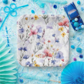 Blauw Roze Bloemmotief  Papieren Bordje (Feest)