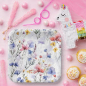 Blauw Roze Bloemmotief  Papieren Bordje (Feest)