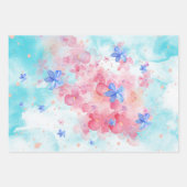 Blauw roze bloempatroon ontleent elegant inpakpapier vel (Voorkant 2)