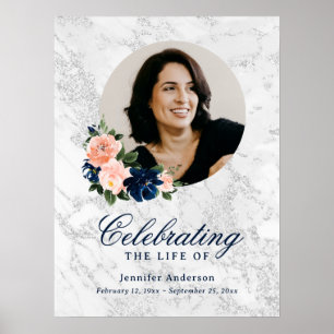Blauw Roze Bloemstuk Foto Herdenkingsbord Funeral Poster