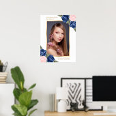 Blauw Roze Bloemstuk Herdenkingsfoto Bord Poster (Thuiskantoor)