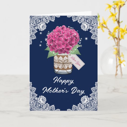 Blauw Roze Bloemstuk Moederdag Kaart (Gele Bloem)