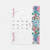 Blauw Roze Blush Bloemen Twin Milestone Baby Fleece Deken (Voorkant)