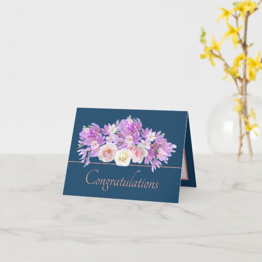 Blauw Roze Boeket Rozen & Krokus Gefeliciteerd Kaart (Gele Bloem)