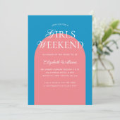 Blauw Roze Boog Meisjes Weekend Bachelorette Party Kaart (Staand voorkant)