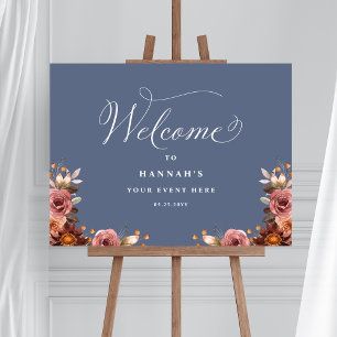 Blauw, Roze, Bourgogne Bloemen Elk evenement Welko Poster