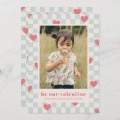 Blauw Roze Checkerboard Hearts Valentijnsdag Kaart (Voorkant / Achterkant)