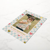 Blauw Roze Checkerboard Hearts Valentijnsdag Kaart (Gedraaid)