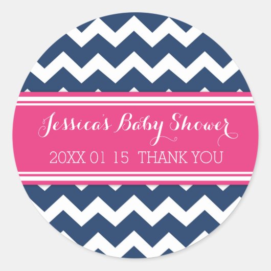 Blauw Roze Chevron Baby shower Favor Stickers (Voorkant)