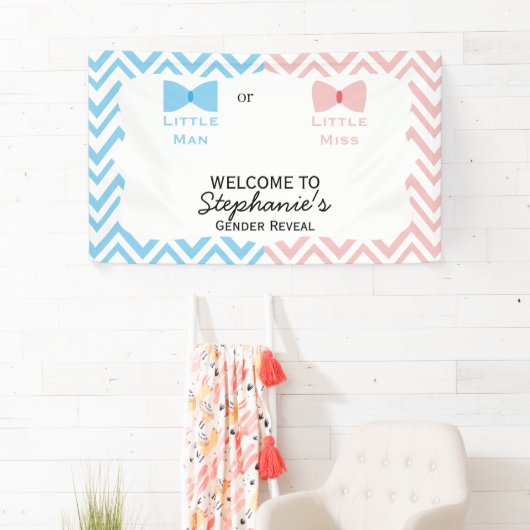 Blauw, roze Chevron Geslacht Bang en Bow Stropdas Spandoek (Insitu)