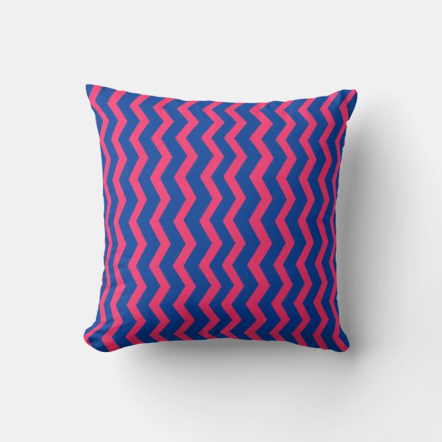 Blauw Roze Chevron Kussen (Voorkant)