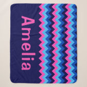 Blauw Roze Chevron Monogram Medium Sherpa Dekbed Deken (Voorkant)