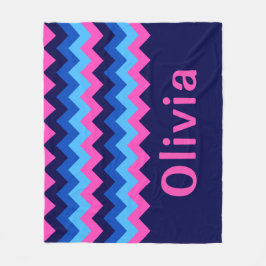 Blauw Roze Chevron Monogram Zachte Fleece Deken