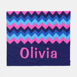 Blauw Roze Chevron Monogram Zachte Fleece Deken