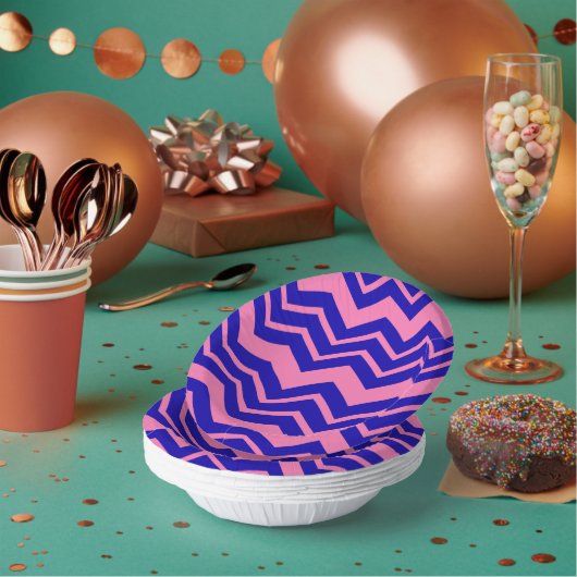 Blauw Roze Chevron Zigzag Ontwerp  Papieren Kommen (Multi)