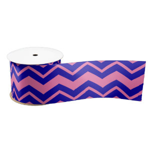 Blauw Roze Chevron Zigzag Ontwerp  Satijnen Lint