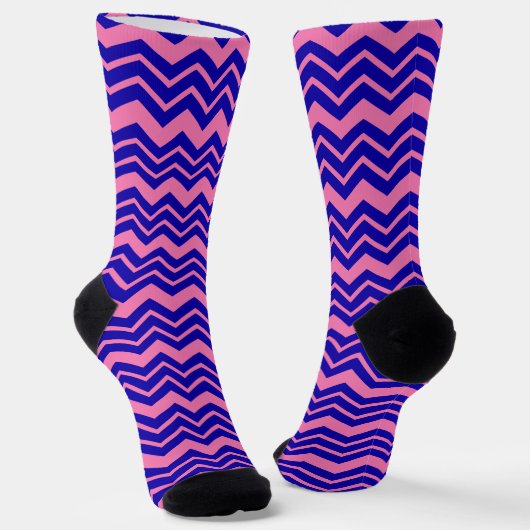 Blauw Roze Chevron Zigzag Ontwerp Sokken (Gebogen)