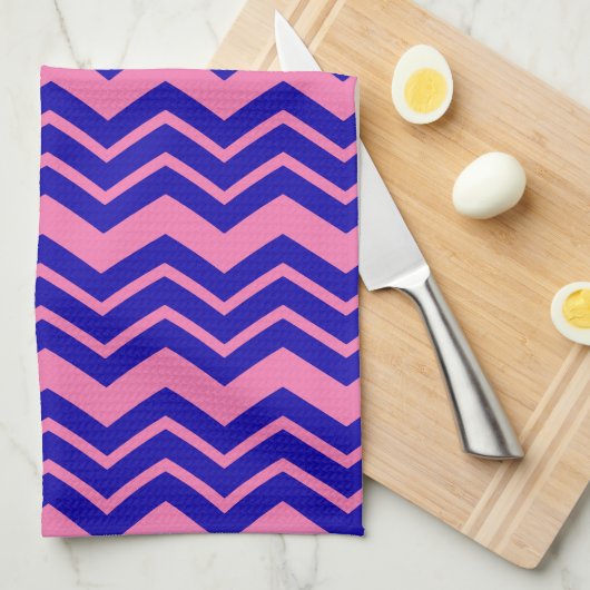 Blauw Roze Chevron Zigzag Ontwerp  Theedoek (Quarter Fold)