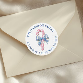 Blauw Roze Chinoiserie Toile Candy Cane Adres Ronde Sticker